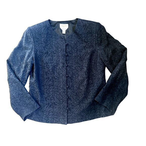 Talbots Size 10 Navy Pure Silk Jacket Textured Brocade Evening City Chic Luxury - Picture 11 of 13
